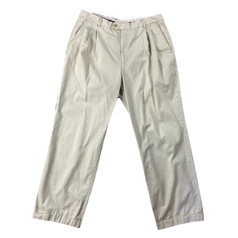 Salvatore Ferragamo Cotton Chino Pants Pleated Cuffed Ivory Men's 38 Classic